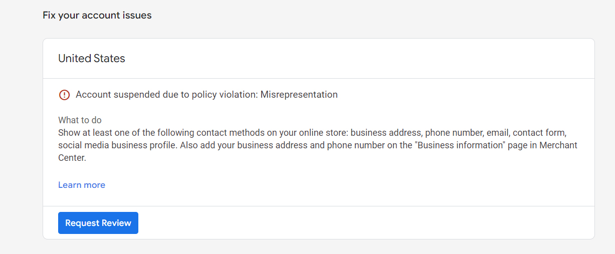 Appeal If Necessary Google Merchant Center Misrepresentation