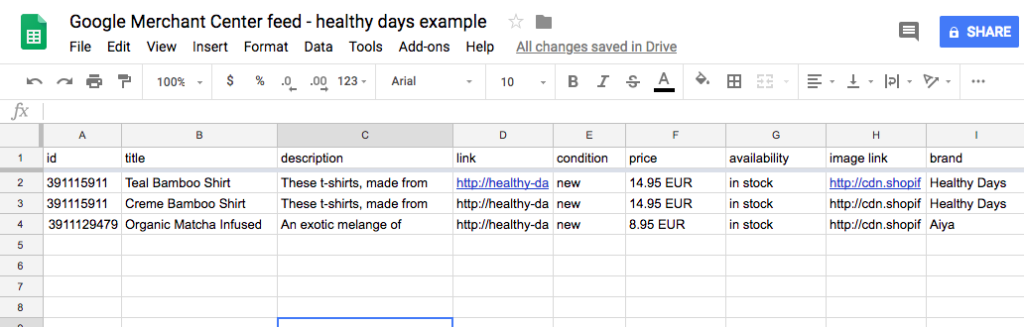 Creating a feed using spreadsheets
