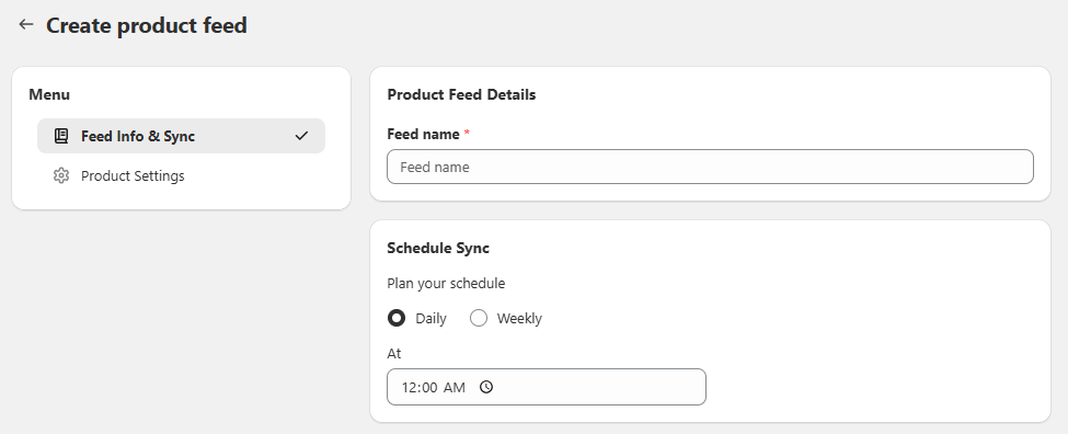 Create Product feeds step 1