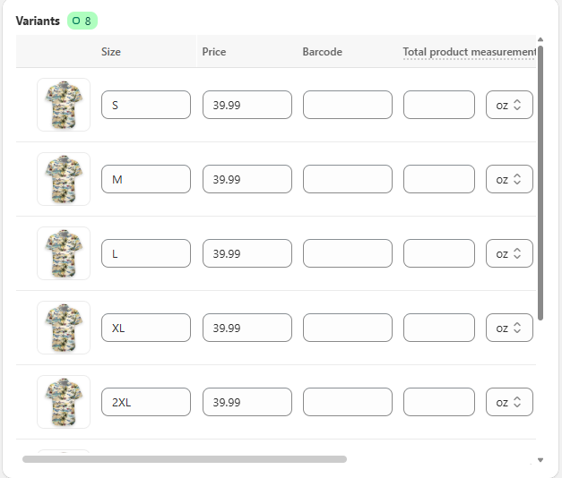 Edit product variants information if needed