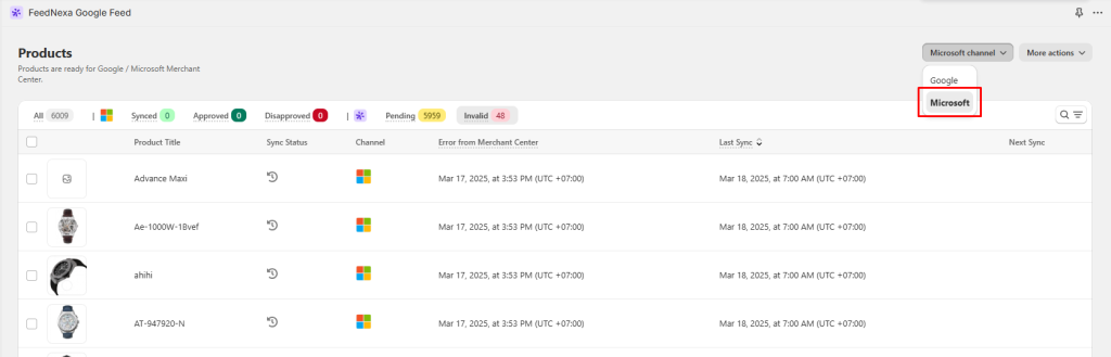 Filter Microsoft channel on Products page