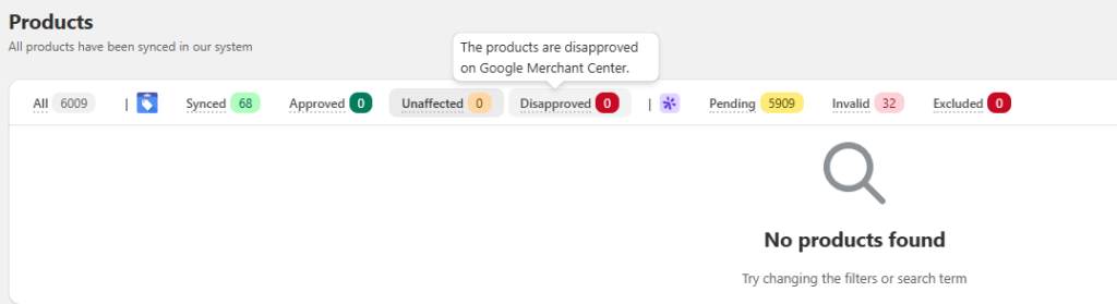 Google Merchant Center Status disapproved