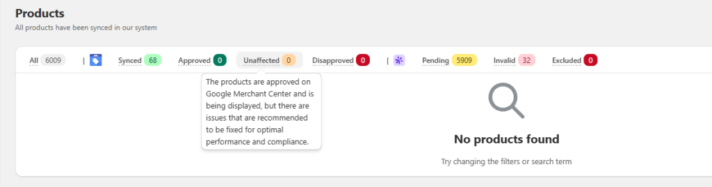 Google Merchant Center Status unaffected