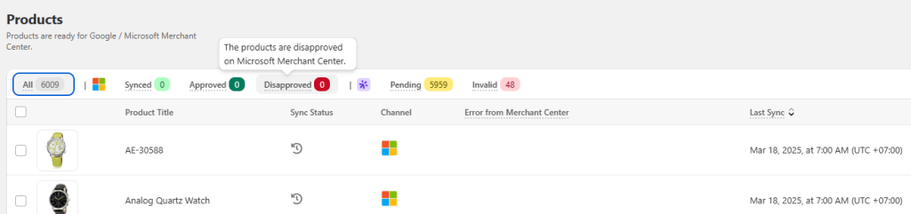 Microsoft Merchant Center Status disapproved