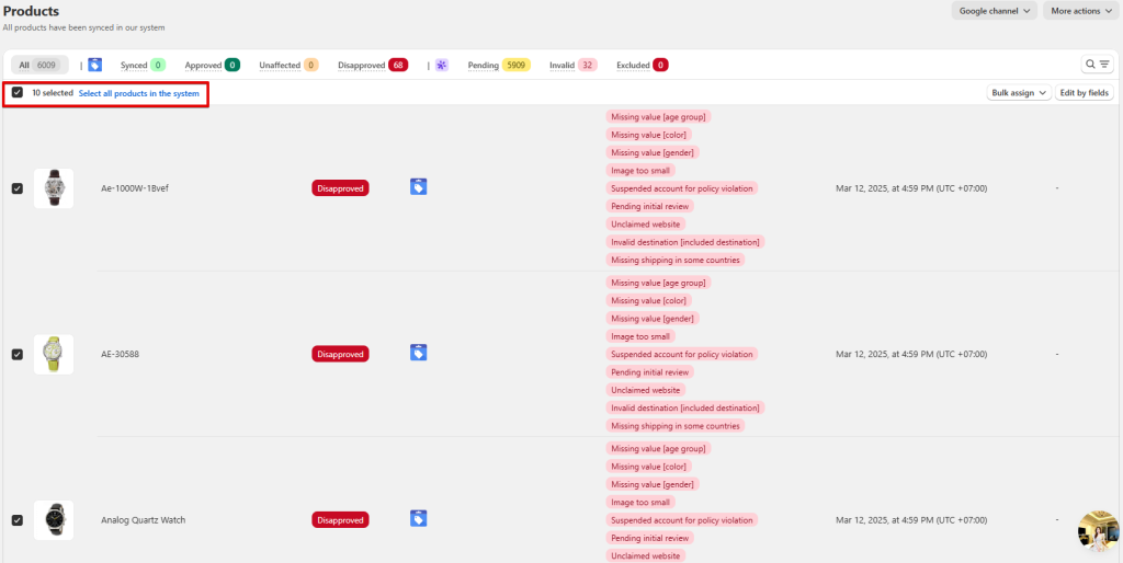 Select Products to Exclude