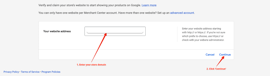 Enter the URL for your online store