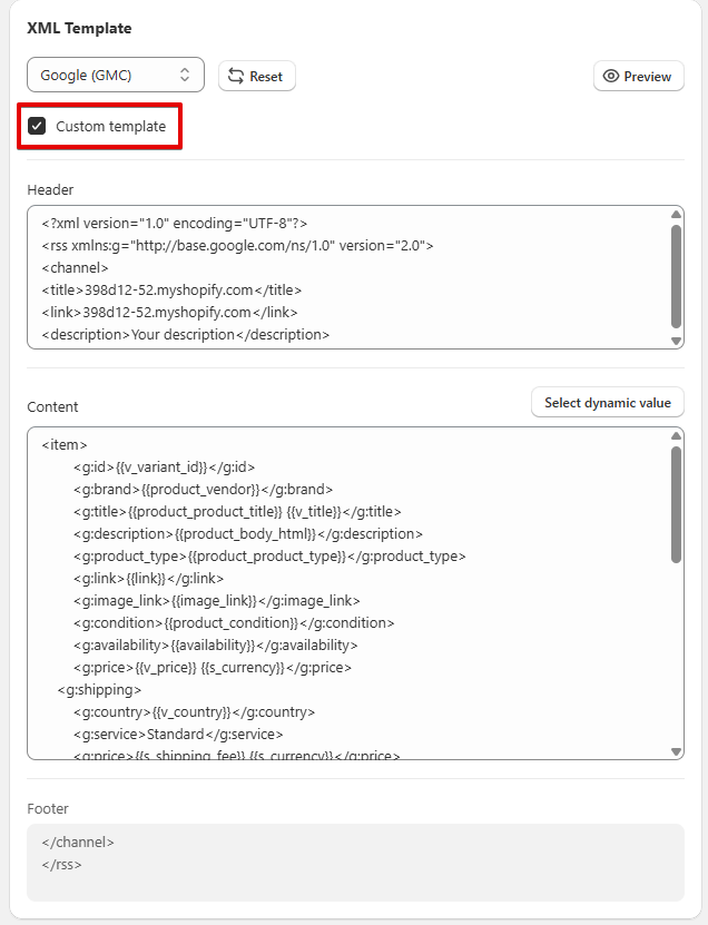 customize XML feed fields